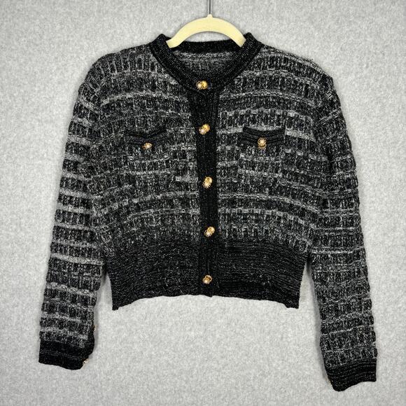 Cardigan Sweater Womens Small Pearl Gold Buttons Retro Glam Royal Twee Career - Picture 1 of 14